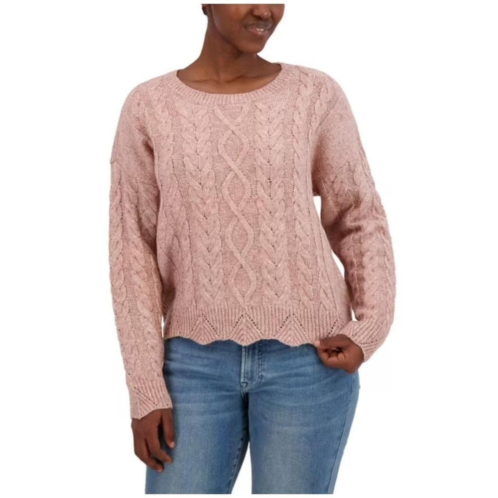 Womens NWT Lucky Brand Wool Blend Cable Knit Scallop Glittery Crewneck Sweater